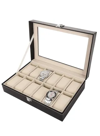 Leather Watch Display Case 12 Grids Jewelry Collection Storage Organizer Box Holder 
