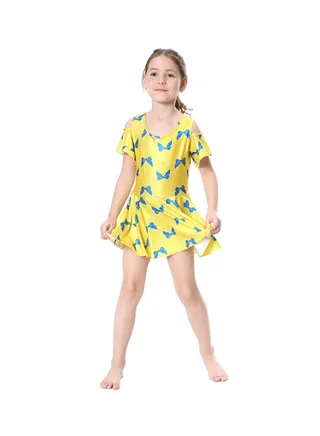 Girl's Butterfly Print Burkini Yellow/Blue 