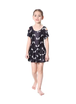 Girl's Butterfly Print Burkini Black/White 