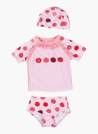 Baby Girl Set of 2-Piece Short Sleeves Top Slim Swimwear with Bottoms Light Pink 