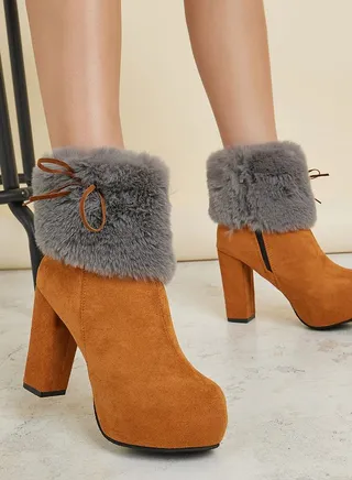 Platform Fluff Cuff Ankle Boots