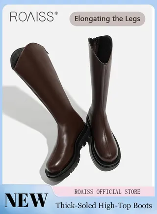 Women Knee-High Boots Lightweight and Breathable Thick-Soled Elevating Fashionable and Versatile Solid Color 