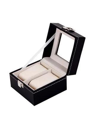 Watch Box 2 Slot PU Leather Top Glass Display Watch Storage Jewllery Case Organizer 