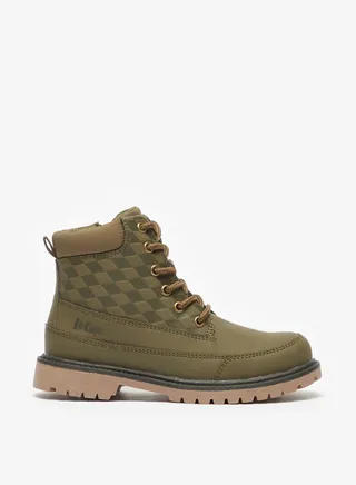 Boys' Checked High Cut Boots With Zip Closure And Lace Detail 