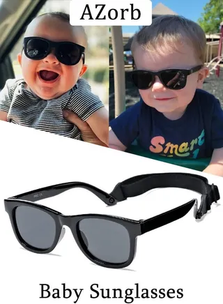 Baby Sunglasses with Adjustable Strap Polarized Sun Glasses Bendable Flexible Newborn UV Protection for Kids Toddler Infant Boys Girls Age 0-3 Black 