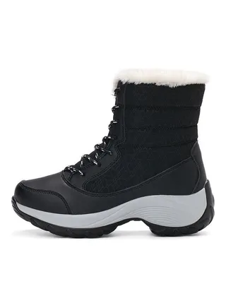 Solid High-Top Warm Ankle Boots Black 