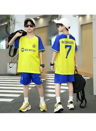 M MIAOYAN Men's and Women's Kindergarten Club Children's Clothes Ronaldo's Same Football Match Football Jersey Set 