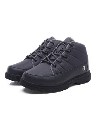 Round Toe Lace-Up Casual Boots Grey 