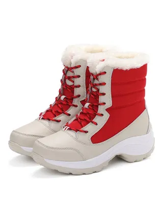 Waterproof Effect Warm And Light Snow Boots Red/Beige 