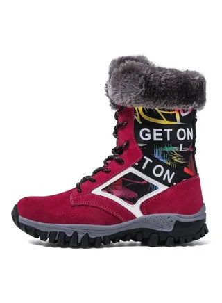 Waterproof Effect Warm And Light Snow Boots Red/Grey/White 