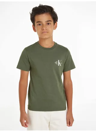 Boys' Short Sleeves Logo T-Shirt, Cotton, Green 