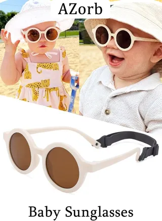 Baby Sunglasses Polarized with Adjustable Strap Round Flexible Rubber Shades Babies Sun Glasses for Kids Toddler Newborn Infant Boys Girls Age 0-3 White 