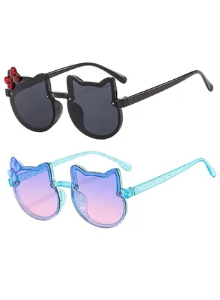 Kids Sunglasses 2 Pieces Lovely Cat Shaped Child Sunglasses Polarized Sunglasses Neon Sunglasses UV Protection for Kids Boys Girls of 3-10 Years Old Birthday Party Beach Pool Supplies 