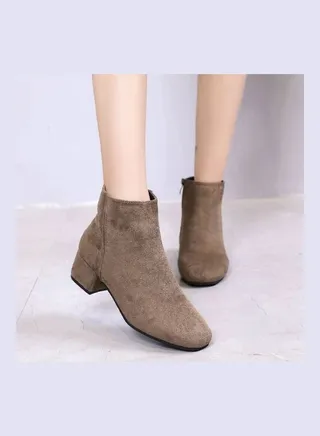 Mid Heel Ankle Boots Khaki 