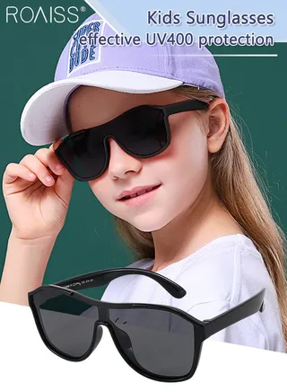 Aviator Polarized Sunglasses for Kids, UV400 Protection Cute Beach Holiday Sun Glasses with Lightweight Flexible TPEE Frame for Boys Girls and Children Age 3-12, Black 
