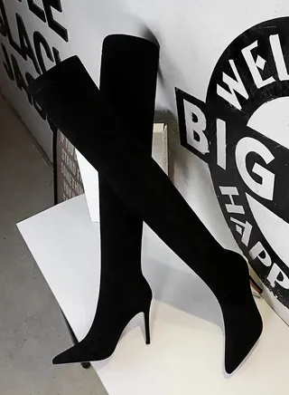 European And American Fashion Simple Winter Suede Slimming Over The Knee Boots Black 