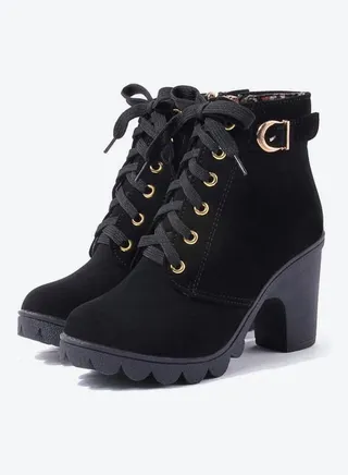 High Top Stylish Ankle Boots Black 