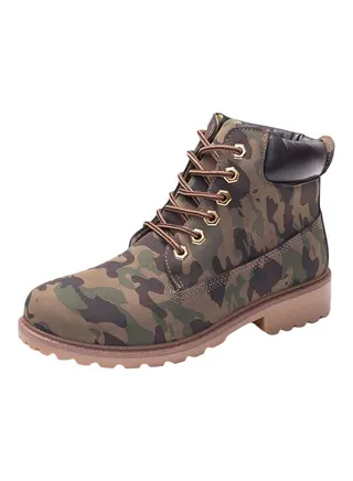 Lace-Up Ankle Boots Camouflage Green 