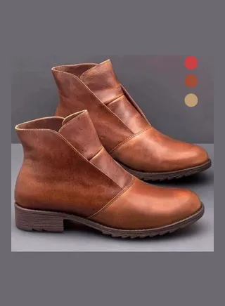 Casual Autumn Winter Faux Leather Slip-On Ankle Boots Brown 