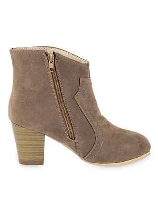 Patchwork Design Scrub Ankle Booties Khaki 