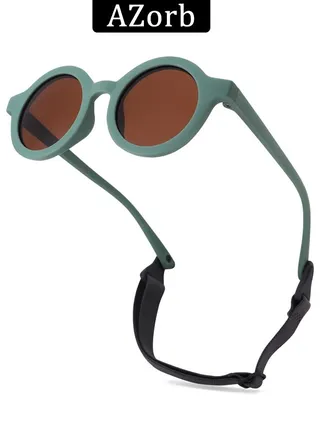 Baby Sunglasses Polarized with Adjustable Strap Round Flexible Rubber Shades Babies Sun Glasses for Kids Toddler Newborn Infant Boys Girls Age 0-3 Green 
