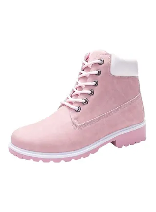 Lace Up Ankle Boots Pink 