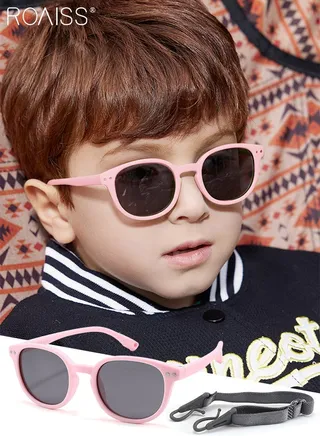 Oval Polarized Sunglasses for Babies, UV400 Protection Cute Beach Holiday Sun Glasses with Lightweight Flexible TPEE Frame and Elastic Strap for Boys Girls Age 0-3, Pink 