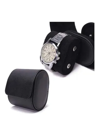 Watch Roll Travel Case Black Real Leather Watch Roll Single Watch Travel Case Leather Watch Box Roll Great for Travel with Large Watches Watch Storage Organizer Jewelry Gift Box 