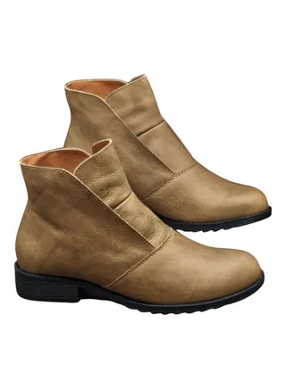 Casual Autumn Winter Faux Leather Slip-On Ankle Boots Brown 