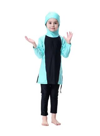 2-Piece Hooded Burkini Set Light Blue/Black 