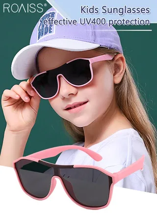 Aviator Polarized Sunglasses for Kids, UV400 Protection Cute Beach Holiday Sun Glasses with Lightweight Flexible TPEE Frame for Boys Girls and Children Age 3-12, Pink 