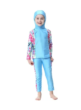 2-Piece Long Sleeve Hooded Burkini Blue/Pink/Green 