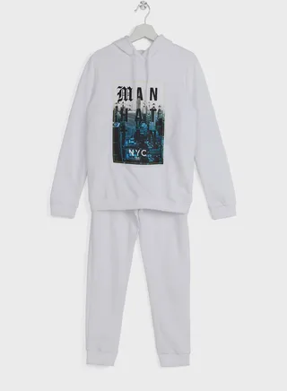 Boys Graphic Printed Hoodie And Jogger Set 