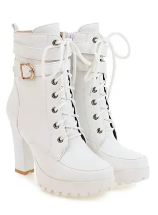 Fashion Ankle Boots With Belts White 
