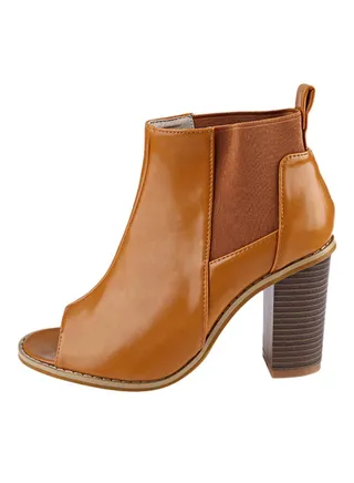 Thick Heel Ankle Pull-On Chelsea Boot Brown 