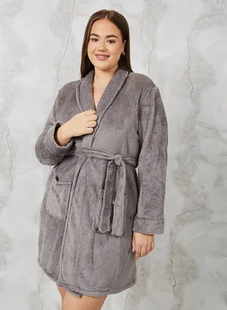 Smooth Fleece Shawl Collar Pocket Robe 