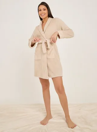 Soft Fleece Shawl Collar Pocket Robe 