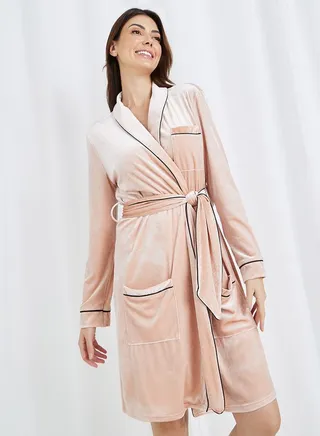 Velvet Piped Pocket Detail Robe 