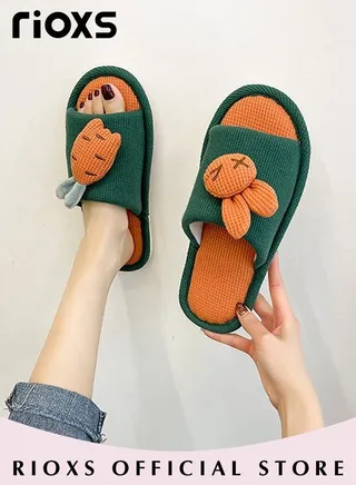 Kids Unisex Cartoon Cotton Linen Slippers Boys Girls Non-Slip Soft Sole Open Toe Slippers For Indoor Or Outdoor Use 