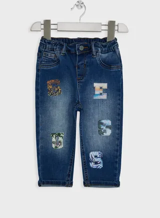 Kids Logo Mid Wash Straight Fit Jeans 