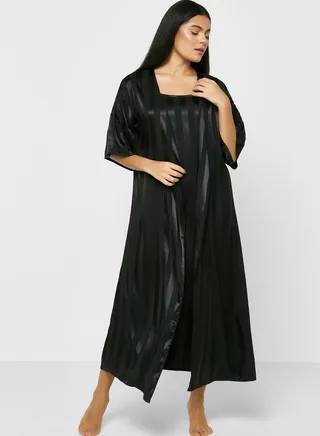 2 Piece Stripe Pyjama Set Night Robe & Dress 