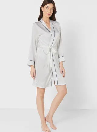 Contrast Piping Detail Night Robe 