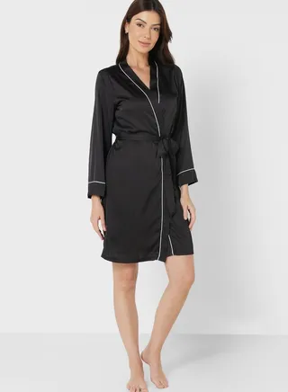 Contrast Piping Detail Night Robe 