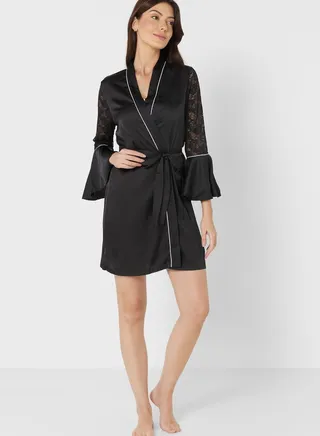 Contrast Piping Detail Night Robe 