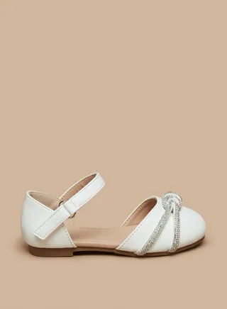 Girls Embellished Flat Sandals with Hook and Loop Closure 