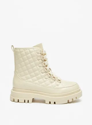 Girls Quilted High Cut Boots with Lace Detail and Zip Closure 