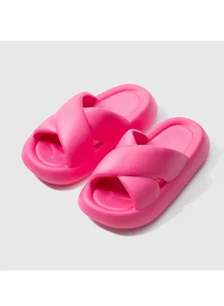 Korean Style Of Summer Ladies Cross Strap Thick Bottom Soft Slippers 