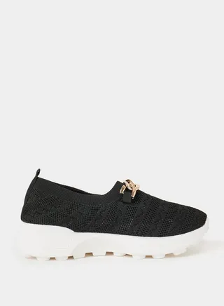 Wide Chain Detail Slip On Shoes
