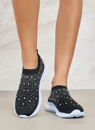 Embellished Knit Slip On Shoes