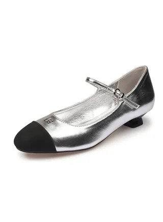 French Retro Chunky Heel One Buckle Flat Single Shoes Women 